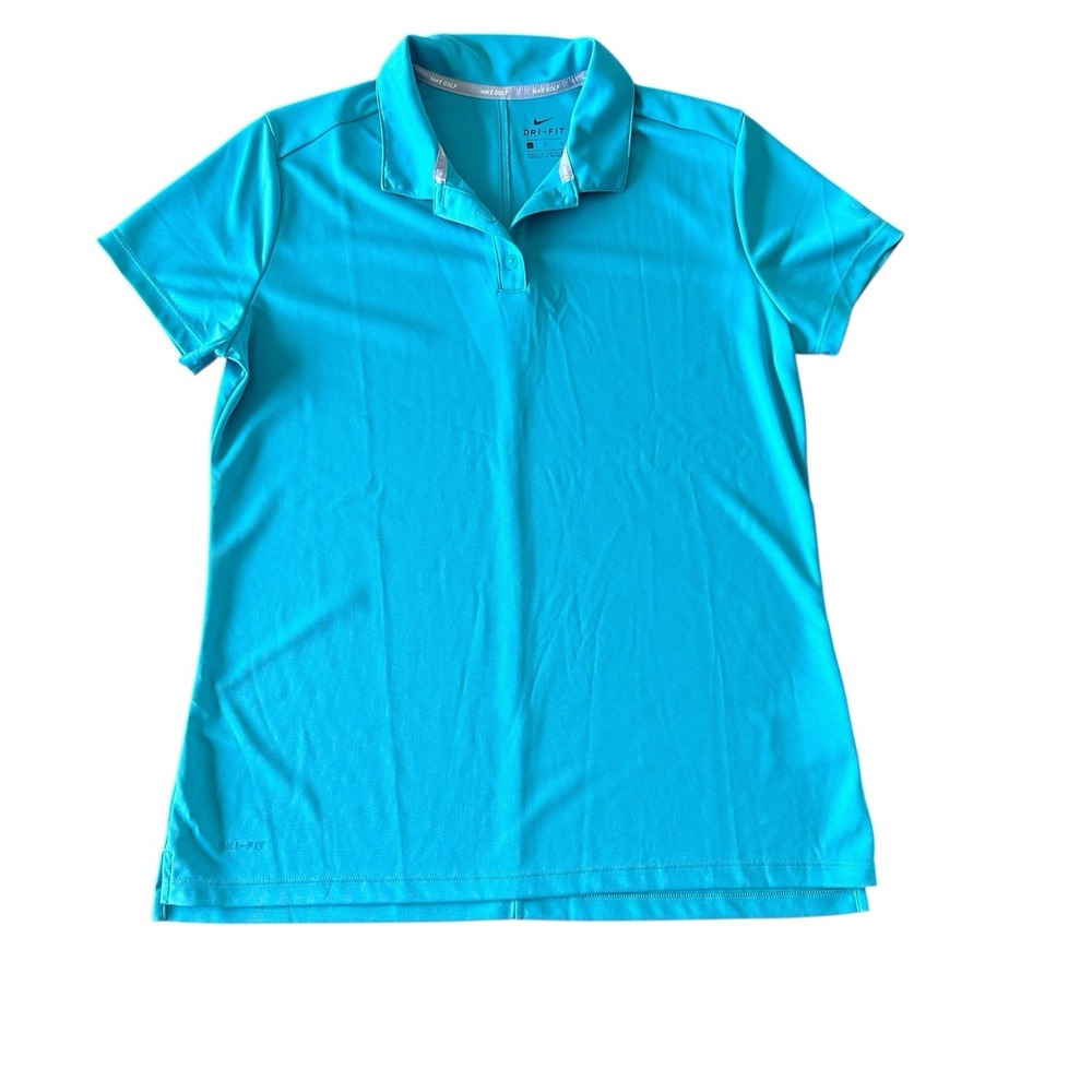 Nike Womens Polo Shirt Adult Large Blue Green Golf Lightweight Ladies Dri Fit
